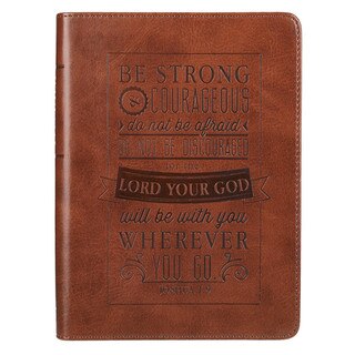 Be Strong and Courageous Saddle Tan Handy-sized Faux Leather Journal - Joshua 1:9