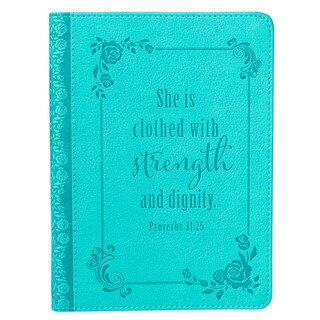  Strength and Dignity Teal Faux Leather Handy-sized Journal - Proverbs 31:25