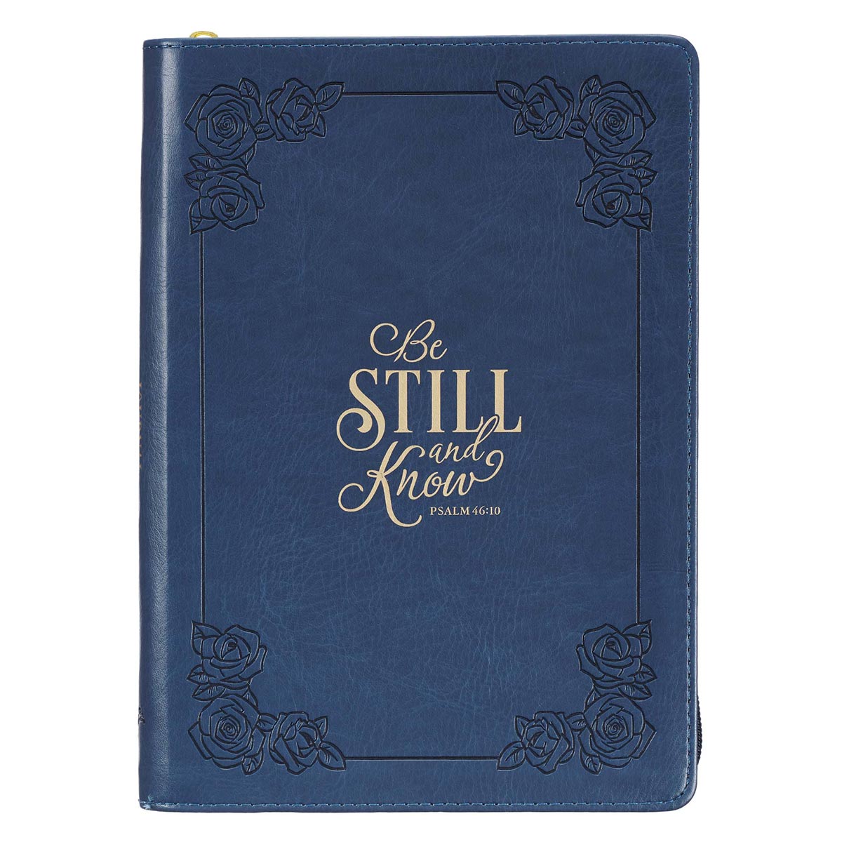 Be Still and Know Classic Navy Faux Leather Journal with Zippered Closure - Psalm  46:10