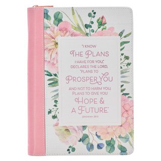 The Plans Pink Bouquet Faux Leather Classic Journal with Zippered Closure - Jeremiah 29:11