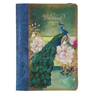 Blessed Peacock Blue Faux Leather Journal with Zipper Closure - Jeremiah 17:7