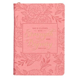 Strength and Dignity Peach Pink Faux Leather Classic Journal with Zipper Closure - Proverbs 31:25