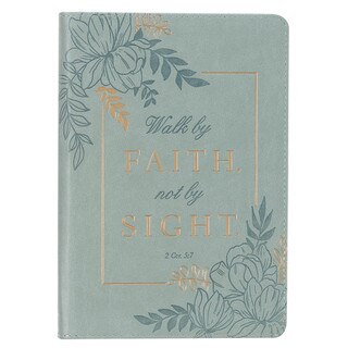 Walk By Faith Teal Floral Faux Leather Classic Journal with Zippered Closure - 2 Corinthians 5:7