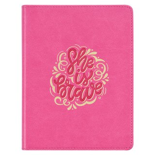 She is Brave Pink Faux Leather Handy-size Journal