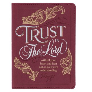 Trust in the LORD Golden Leaf Burgundy Faux Leather Handy-size Journal - Proverbs 3:5