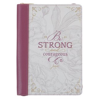 Strong and Courageous Topaz Pink Faux Leather Journal with Zipper Closure - Joshua 1:9