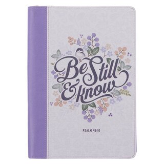 Be Still Purple Pasture Faux Leather Journal with Zippered Closure - Psalm 46:10