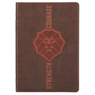 Lionface Strength and Courage Brown Faux Leather Classic Journal - Joshua 1:9