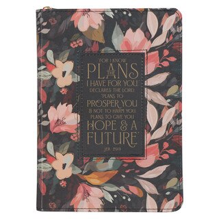 Hope and a Future Midnight Botanical Faux Leather Journal with Zipper Closure - Jeremiah 29:11