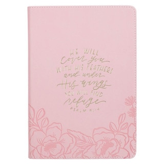 Under His Wings Pink Faux Leather Classic Journal with Zipper Closure - Psalm 91:4