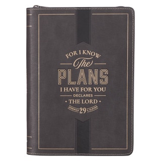 The Plans Charcoal Faux Leather Classic Journal with Zipper Closure - Jeremiah 29:11