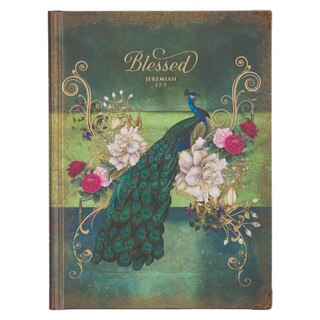 Blessed Blue Peacock Hardcover Journal - Jeremiah 7:7