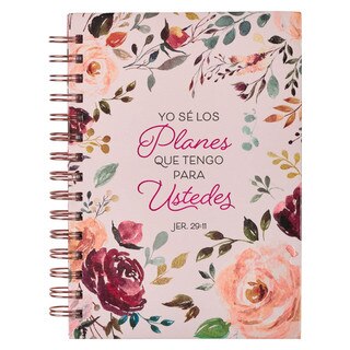 Diario anillado de alambre «Los planes que tengo para ti» con flores de color ciruela - Jeremías 29:11