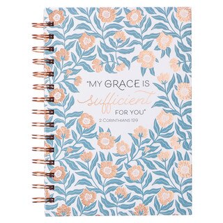 Sufficient Grace Teal Floral Large Wirebound Journal - 2 Corinthians 12:9