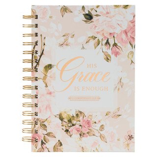 His Grace is Enough Blush Pink Floral Large Wirebound Journal - 2 Corinthians 12:9