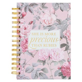 More Precious than Rubies Pink Floral Large Wirebound Journal - Proverbs 31:10