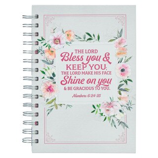 Bless You and Keep You White and Pink Floral Wirebound Journal - Numbers 6:24-25