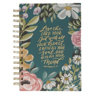 Love the Lord Teal Floral Wirebound Journal - Matthew 22:37