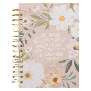 Good Work Peach Floral Wirebound Journal - Philippians 1:6