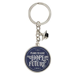 Congrats Grad Hope & a Future Navy Blue Metal Keychain with Link Chain and Charm - Jeremiah 29:11