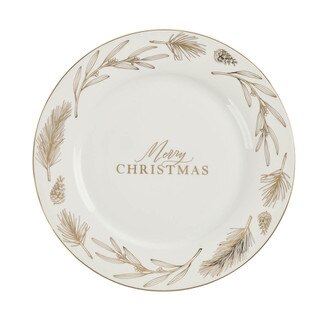 Merry Christmas Golden Pine Ceramic Plate