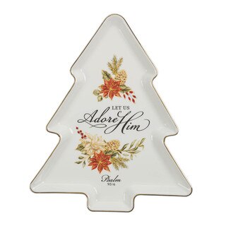 Adore Him White Christmas Tree Ceramic Plate - Psalm 96:6