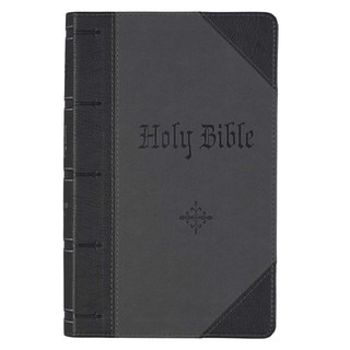 Black and Gray Two-tone Faux Leather Giant Print Standard-size Bible with Thumb Index