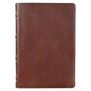 Saddle Tan Full Grain Leather Giant Print Full-size King James Version Bible with Thumb Indexing