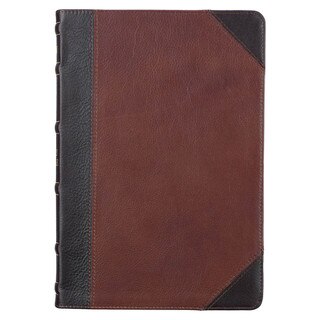 Mahogany and Saddle Tan Full Grain Leather Large Print Thinline KJV Bible with Thumb Index