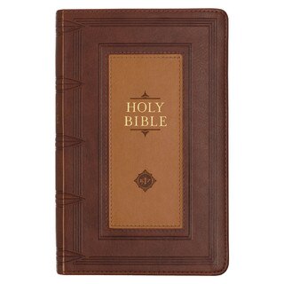 Saddle Tan and Butterscotch Faux Leather Giant Print Standard-size King James Version Bible with Thumb Indexing