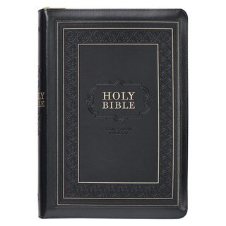 Black Framed Faux Leather Giant Print Full-size King James Version Bible with Thumb Index and Zippered Closure