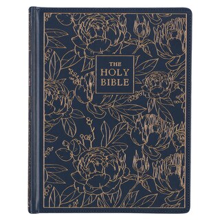 Navy Blue Floral Faux Leather Hardcover Large Print KJV Note-taking Bible