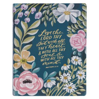 Teal Floral Ally Collection Large Print Faux Leather King James Version Note-taking Bible - Matthew 22:37