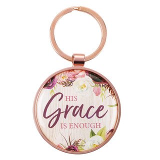 His Grace is Enough Pink Plum Key Ring in a Tin - 2 Corinthians 12:9