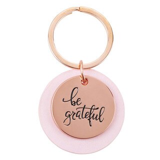 Be Grateful Rose Gold Key Ring with Soft Pink Disc