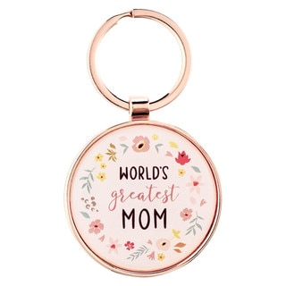 World's Greatest Mom Peach Floral Keychain