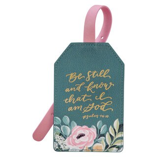 Be Still and Know Dark Teal Floral Faux Leather Luggage Tag - Psalm 46:10