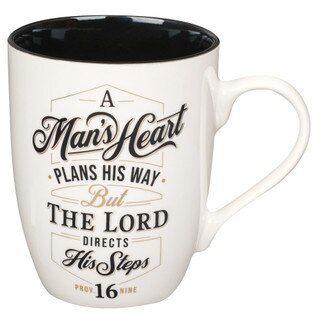 The Lord Directs His Steps White and Black Ceramic Coffee Mug - Proverbs 16:9