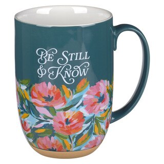 Be Still Teal Watercolor Floral Exposed Clay Base Ceramic Mug - Psalm 46:10