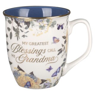 Grandma's Greatest Blessings Blue Floral Ceramic Coffee Mug - Proverbs 31:25