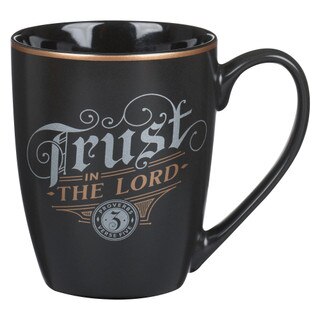 Trust in the Lord Black and Gold Ceramic Coffee Mug - Proverbs 3:5