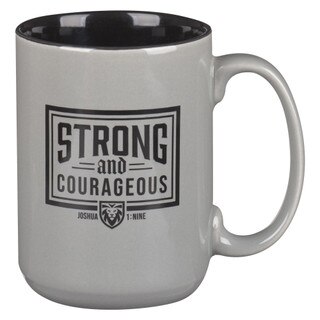 Strong and Courageous Dad Gray Ceramic Coffee Mug - Joshua 1:9