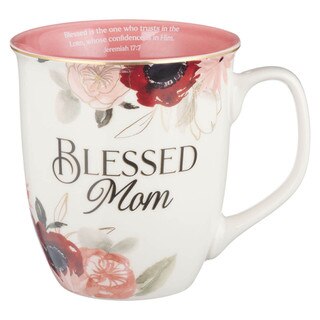 Blessed Mom Pink Floral Ceramic Coffee Mug - Jeremiah 17:1