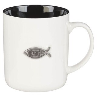 Jesus Fish Metal Inlay White Ceramic Coffee Mug - Matthew 28:19