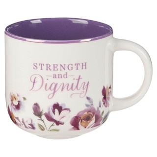 Strength and Dignity Purple Rose Ceramic Coffee Mug - Proverbs 31:25