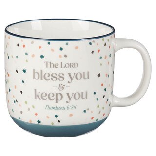 Bless You and Keep You Blue Confetti Ceramic Coffee Mug - Num 4:26