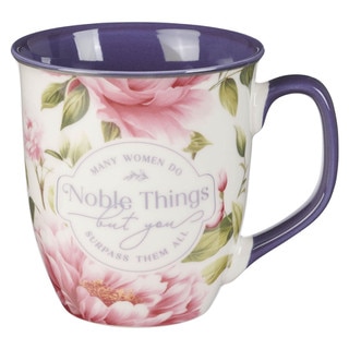 Noble Things Pink Peony Ceramic Coffee Mug - Proverbs 31:25