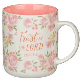 Trust in the Lord Pink Rose Ceramic Coffee Mug - Proverbs 3:5