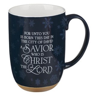 A Savior is Born Blue Ceramic Coffee Mug w Exposed Clay Base Luke 2:11