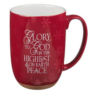 Glory to God Red Ceramic Coffee Mug with Exposed Clay Base - Luke 2:14